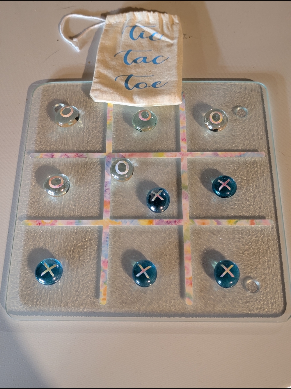 Glass Tic Tac Toe Set with Floral Grid